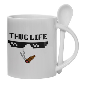 thug life, Ceramic coffee mug with Spoon, 330ml (1pcs)