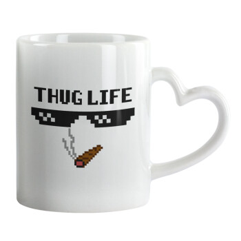 thug life, Κούπα καρδιά χερούλι λευκή, κεραμική, 330ml