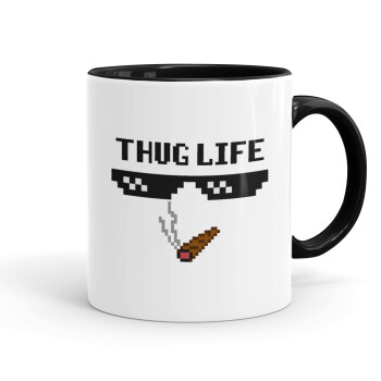 thug life, Κούπα χρωματιστή μαύρη, κεραμική, 330ml