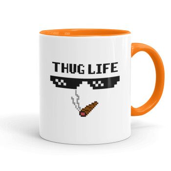 thug life, Κούπα χρωματιστή πορτοκαλί, κεραμική, 330ml