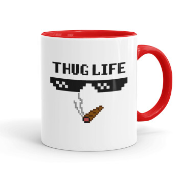 thug life, Κούπα χρωματιστή κόκκινη, κεραμική, 330ml