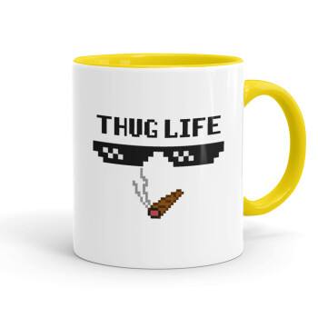 thug life, Κούπα χρωματιστή κίτρινη, κεραμική, 330ml
