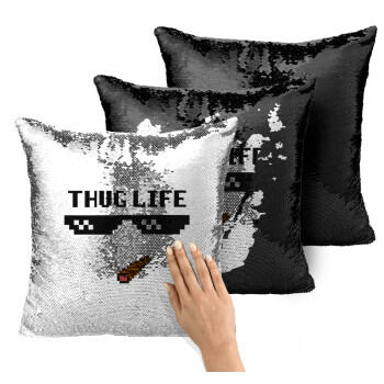 thug life, Μαξιλάρι καναπέ Μαγικό Μαύρο με πούλιες 40x40cm περιέχεται το γέμισμα