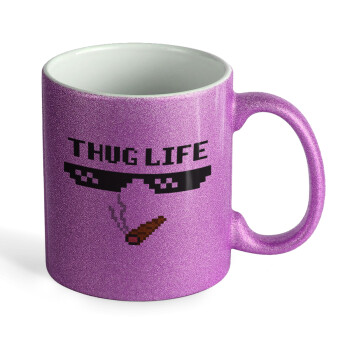 thug life, Κούπα Μωβ Glitter που γυαλίζει, κεραμική, 330ml