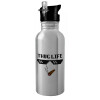 Water bottle Silver with straw, stainless steel 600ml