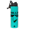 Metallic water bottle with safety lid, 850ml aluminum