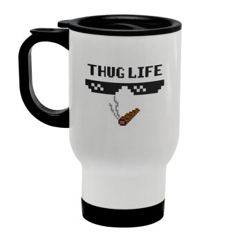 thug life, Κούπα ταξιδιού ανοξείδωτη με καπάκι, διπλού τοιχώματος (θερμό) λευκή 450ml