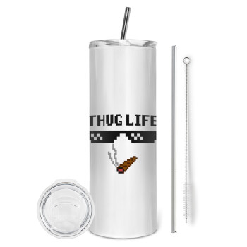 thug life, Eco friendly stainless steel tumbler 600ml, with metal straw & cleaning brush