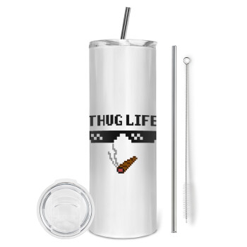 thug life, Tumbler stainless steel 600ml, with metal straw & cleaning brush