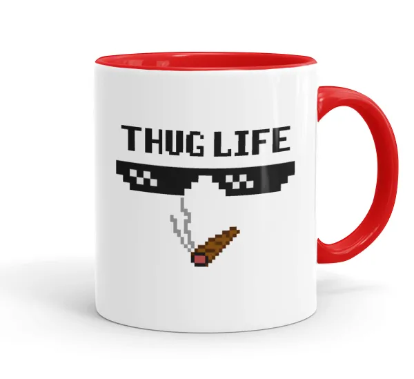 thug life — Κούπα χρωματιστή κόκκινη, κεραμική, 330ml