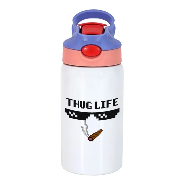 thug life — Παιδικό παγούρι θερμό, ανοξείδωτο, με καλαμάκι ασφαλείας, ροζ/μωβ (350ml)