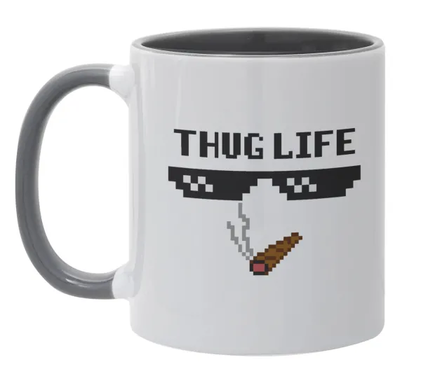 thug life — Κούπα χρωματιστή γκρι, κεραμική, 330ml