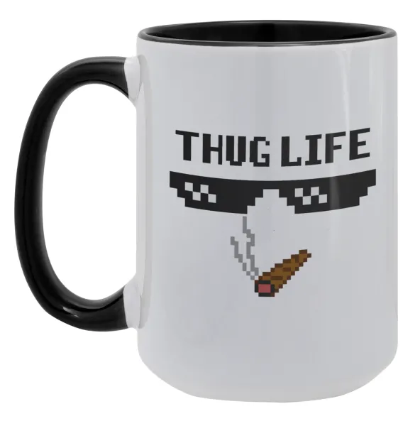 thug life — Mega mug 15oz, black ceramic, 450ml