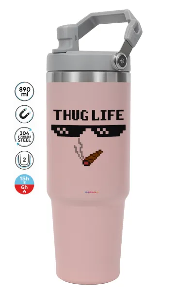 thug life — PINK Travel Tumbler with Handle 890ml