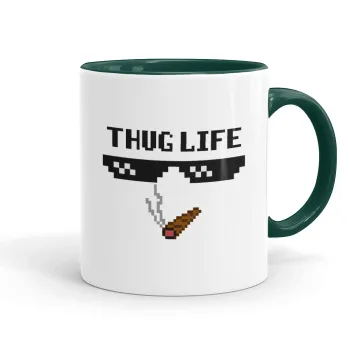 thug life, Κούπα χρωματιστή πράσινη, κεραμική, 330ml