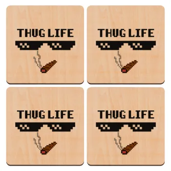 thug life, ΣΕΤ x4 Σουβέρ ξύλινα τετράγωνα plywood (9cm)