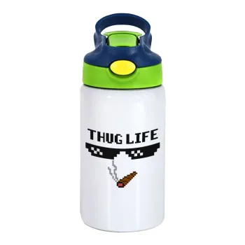 thug life, Παιδικό παγούρι θερμό, ανοξείδωτο, με καλαμάκι ασφαλείας, πράσινο/μπλε (350ml)