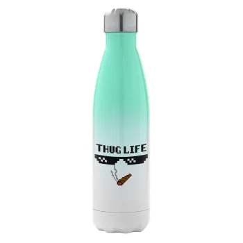 thug life, Μεταλλικό παγούρι θερμός Πράσινο/Λευκό (Stainless steel), διπλού τοιχώματος, 500ml