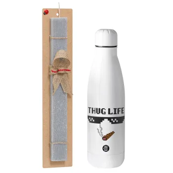 thug life, Easter Set, metallic stainless thermos bottle (500ml) & scented flat Easter candle (30cm) (GRAY)