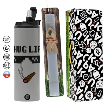 thug life, Πασχαλινή Λαμπάδα με Travel Tumbler θερμό (600ml, BPA free) & κερί αρωματικό πλακέ (30cm) (ΓΚΡΙ)
