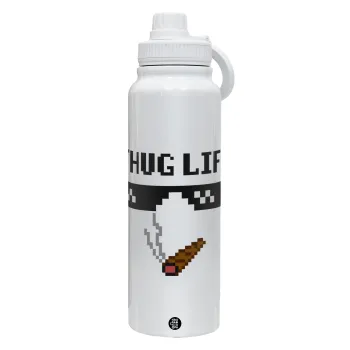 thug life, 1L Stainless Steel Thermal Bottle with Phone Holder & Double Wall Insulation
