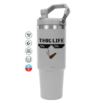 thug life, ΓΚΡΙ χρώματος Θερμός Ανοξείδωτο 890ml (30oz) με χερούλι