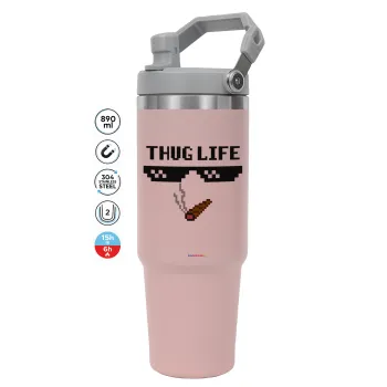 thug life, ΡΟΖ χρώματος Θερμός Ανοξείδωτο 890ml (30oz) με χερούλι