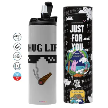 thug life, Tumbler ποτήρι θερμό ΓΚΡΙ από ανοξείδωτο ατσάλι 600ml