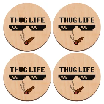thug life, ΣΕΤ x4 Σουβέρ ξύλινα στρογγυλά plywood (9cm)