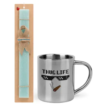 thug life, Easter Set, metallic thermal cup (300ml) & aromatic flat Easter candle (30cm) (TURQUOISE)