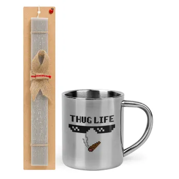 thug life, Easter Set, metallic thermal cup (300ml) & Easter aromatic flat candle (30cm) (GRAY)