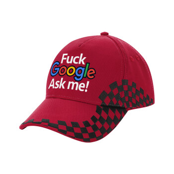 Fuck Google, Ask me!, Καπέλο Ενηλίκων Ultimate ΚΟΚΚΙΝΟ/ΜΑΥΡΟ RACING με Σκρατς, (100% ΒΑΜΒΑΚΕΡΟ DRILL, ΕΝΗΛΙΚΩΝ, UNISEX, ONE SIZE)