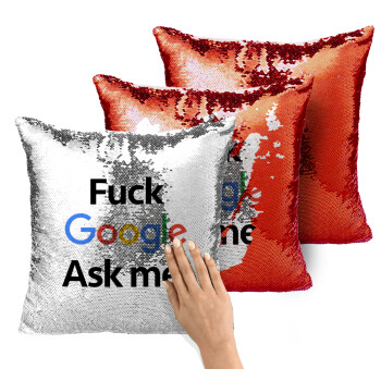 Fuck Google, Ask me!, Μαξιλάρι καναπέ Μαγικό Κόκκινο με πούλιες 40x40cm περιέχεται το γέμισμα