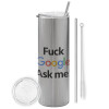 Tumbler stainless steel Silver 600ml, with metal straw & cleaning brush