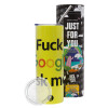 Neon Yellow Travel Tumbler, with metal straw (Stainless steel 304 Food grade, BPA free, 600ml)