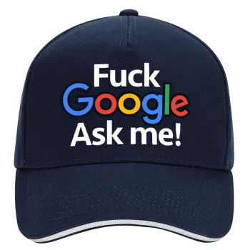 Fuck Google, Ask me!, DRILL Καπέλο Ενηλίκων Ultimate ΜΠΛΕ/ΛΕΥΚΟ, (100% ΒΑΜΒΑΚΕΡΟ, ΕΝΗΛΙΚΩΝ, UNISEX, ONE SIZE)