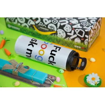 Fuck Google, Ask me!, Easter candle,Travel Tumbler 2 Lids, with metal straw & cleaning brush & aromatic flat candle (30cm) (BLUE)