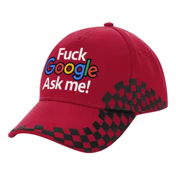 Fuck Google, Ask me!, Καπέλο Ενηλίκων Ultimate ΚΟΚΚΙΝΟ/ΜΑΥΡΟ RACING με Σκρατς, (100% ΒΑΜΒΑΚΕΡΟ DRILL, ΕΝΗΛΙΚΩΝ, UNISEX, ONE SIZE)