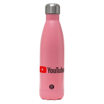 Youtube, Metal mug thermos Pink Mat (Stainless steel), double wall, 500ml