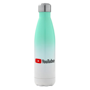 Youtube, Μεταλλικό παγούρι θερμός Πράσινο/Λευκό (Stainless steel), διπλού τοιχώματος, 500ml