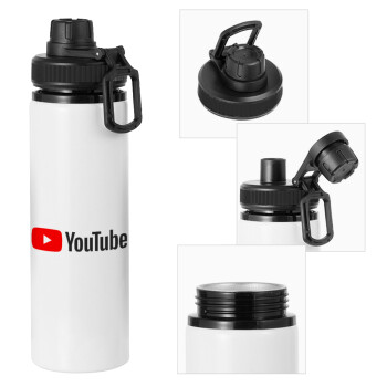 Youtube, Metal water bottle with safety cap, aluminum 850ml