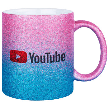 Youtube, Κούπα Χρυσή/Μπλε Glitter, κεραμική, 330ml
