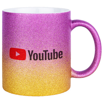 Youtube, Κούπα Χρυσή/Ροζ Glitter, κεραμική, 330ml