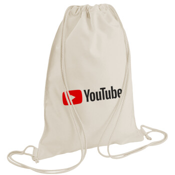 Youtube, Τσάντα πλάτης πουγκί GYMBAG natural (28x40cm)