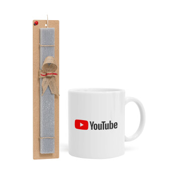 Youtube, Πασχαλινό Σετ, Κούπα κεραμική (330ml) & πασχαλινή λαμπάδα αρωματική πλακέ (30cm) (ΓΚΡΙ)