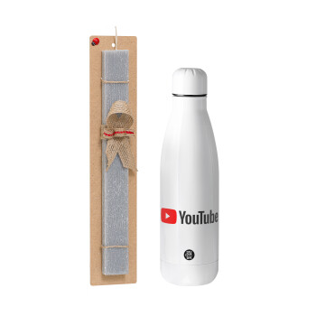 Youtube, Easter Set, metallic stainless thermos bottle (500ml) & scented flat Easter candle (30cm) (GRAY)
