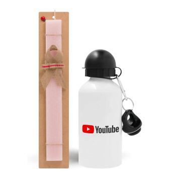 Youtube, Πασχαλινό Σετ, παγούρι μεταλλικό αλουμινίου (500ml) & πασχαλινή λαμπάδα αρωματική πλακέ (30cm) (ΡΟΖ)