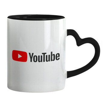 Youtube, Κούπα καρδιά χερούλι μαύρη, κεραμική, 330ml