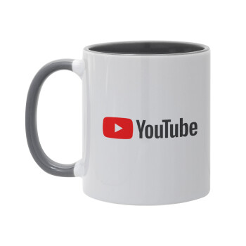 Youtube, Κούπα χρωματιστή γκρι, κεραμική, 330ml