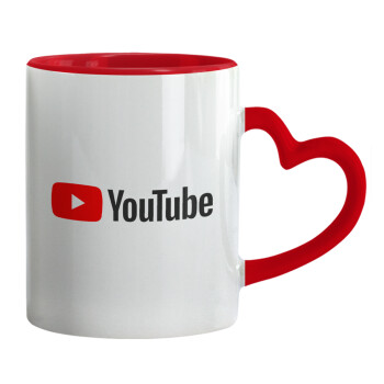 Youtube, Κούπα καρδιά χερούλι κόκκινη, κεραμική, 330ml